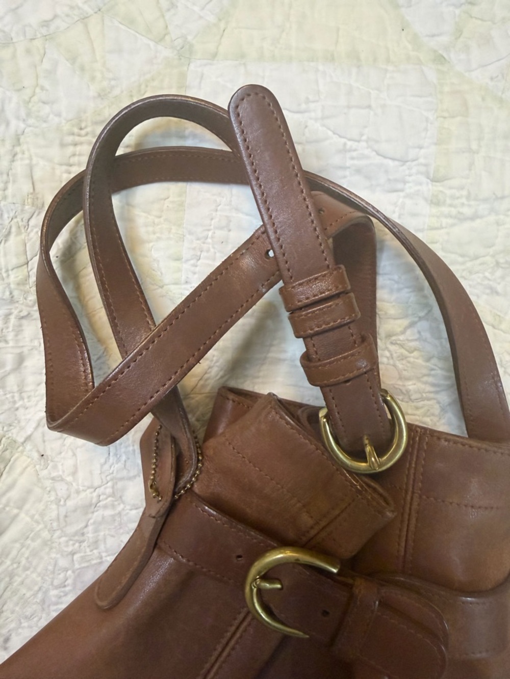 Vintage Coach BELTED BUCKET POUCH Soho 4156 Tanned Leather 90s Crossbody Bag - Picture 14 of 16